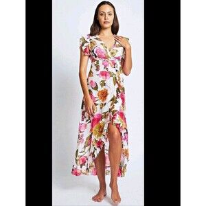 DEBBIE KATZ ROSA 100% COTTON BEACH MAXI WRAP DRESS COVER UP M Medium